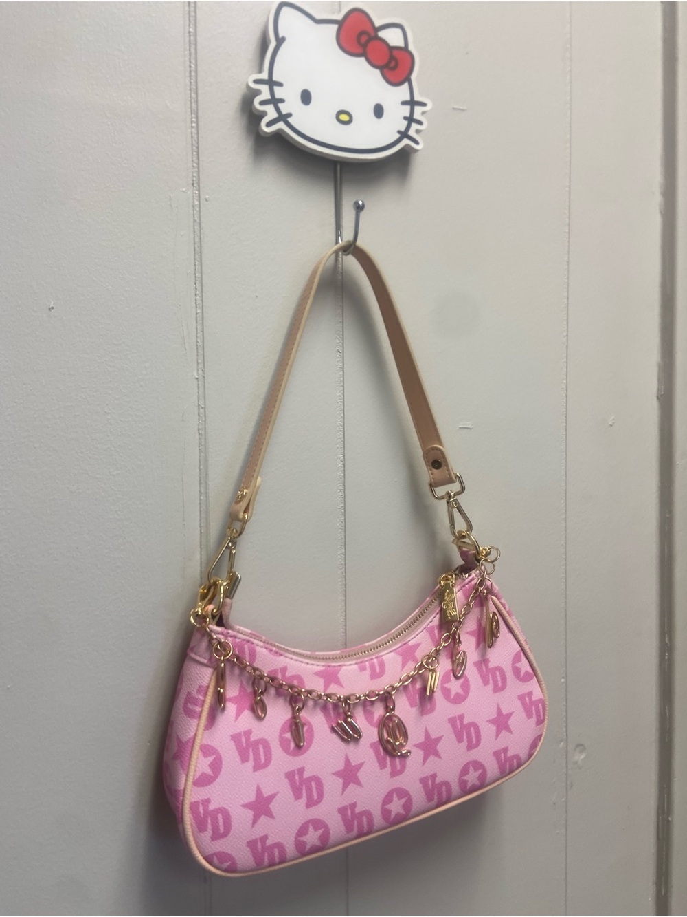 Pink VonDutch Shoulder Bag with Charm Chain